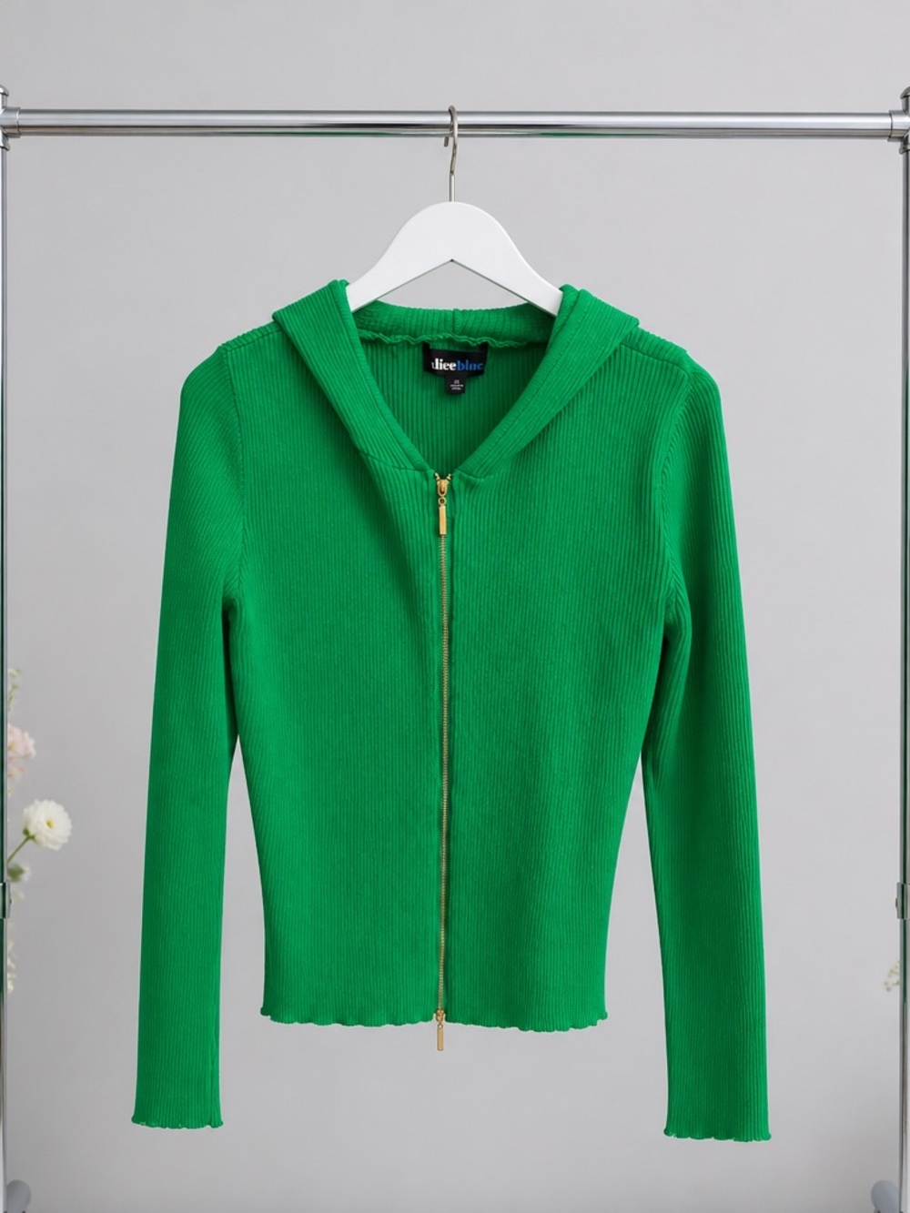 Alice Blue Vibrant Green Hooded Zip-Up Top